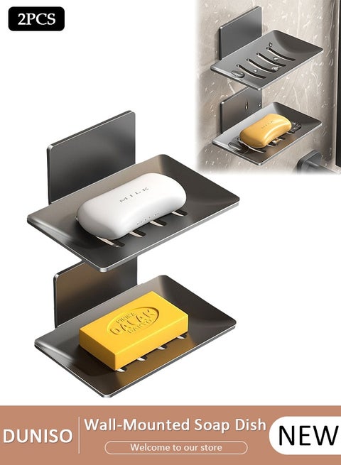 2PCS Soap Tray Storage Soap Rack Wall Mounted Soap Dish for Shower Drain Rack Punch-Free Stainless Steel Soap Dish No Trace Soap Box Kitchen Organizer Bathroom Accessories