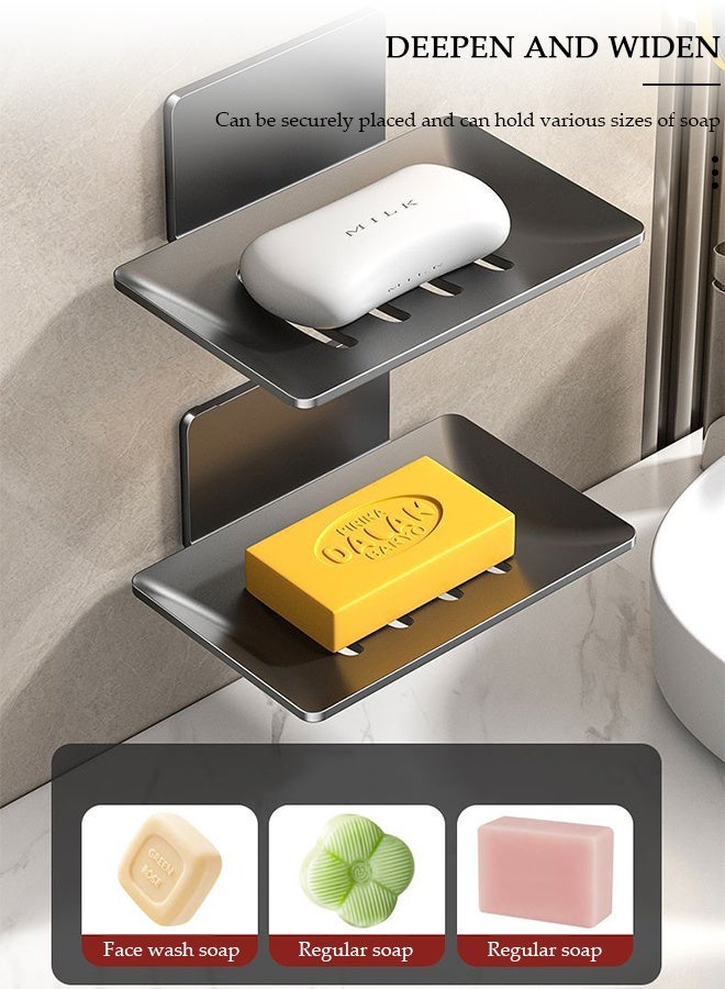 DUNISO 2PCS Soap Tray Storage Soap Rack Wall Mounted Soap Dish for Shower Drain Rack Punch-Free Stainless Steel Soap Dish No Trace Soap Box Kitchen Organizer Bathroom Accessories - Image 3