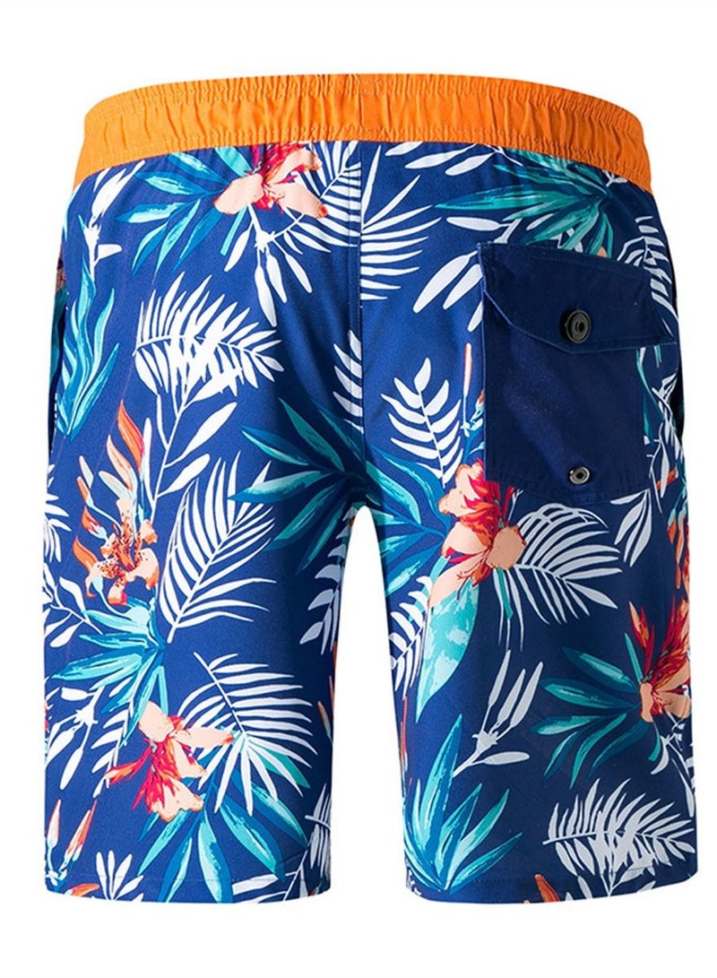 Loquat 2Pcs Men's Sport Loose Breathable Swimming Leaf Shorts Blue  - Image 2