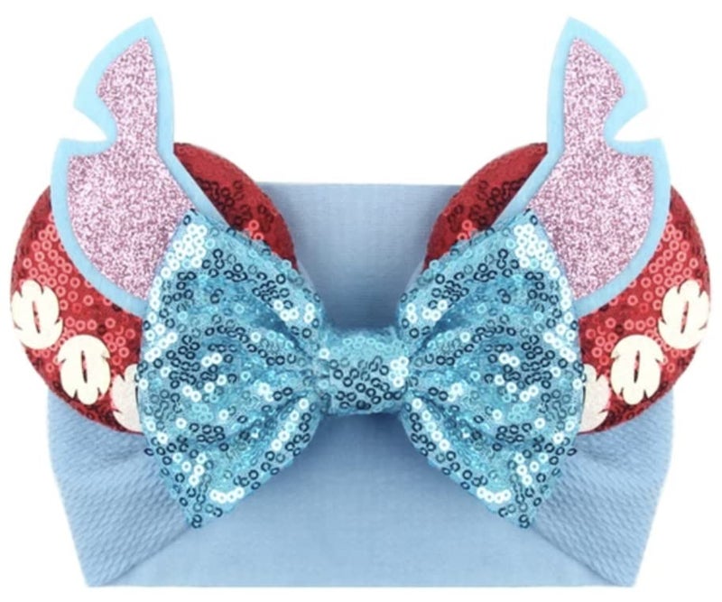 رباط شعر CLGIFT، آذان ميني للأطفال/الصغار، رباط رأس مرن، لامع من الجانبين، ليلو، للبنات الصغيرات