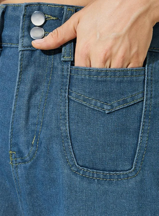 Styli Medium Blue Medium Blue High Rise Wide Leg Jeans for Women | Best Price UAE