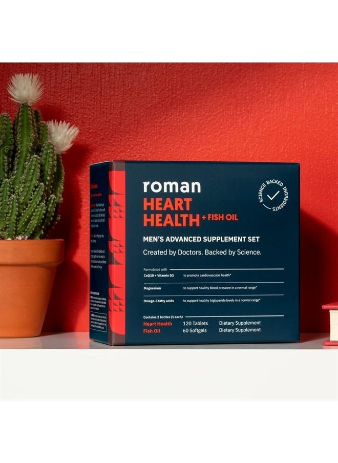 Roman - Heart Health | Men's Daily Nutritional Supplement for Cardiovascular Support, Features Magnesium, Vitamins K + D3, CoQ10, and Spirulina | 30-Day Supply (120 Tablets + 60 Fish Oil Softgels) - Image 1