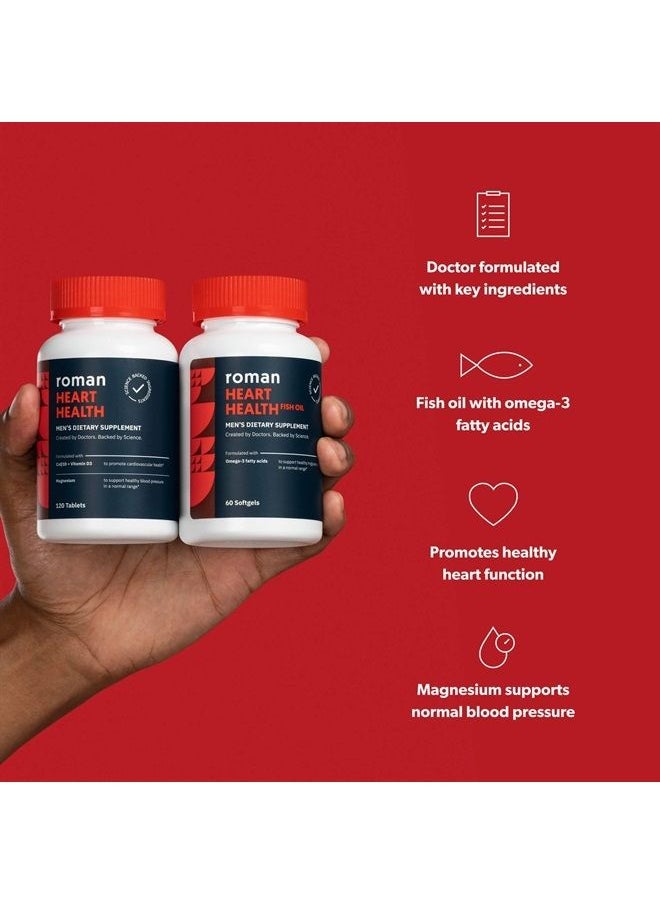 Roman - Heart Health | Men's Daily Nutritional Supplement for Cardiovascular Support, Features Magnesium, Vitamins K + D3, CoQ10, and Spirulina | 30-Day Supply (120 Tablets + 60 Fish Oil Softgels) - Image 1