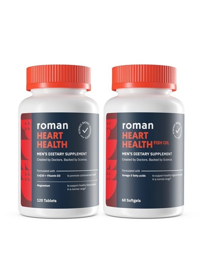 Roman - Heart Health | Men's Daily Nutritional Supplement for Cardiovascular Support, Features Magnesium, Vitamins K + D3, CoQ10, and Spirulina | 30-Day Supply (120 Tablets + 60 Fish Oil Softgels) - Image 1
