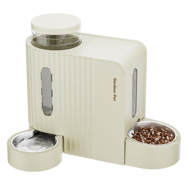 Gardner Pet Gravity Automatic 2-in-1 Pet Feeder, 0.8 Gallons*2 Cat Feeder and Water Dispenser Set, 100% BPA-Free Feeder and Stainless Steel Water Dispenser for Dogs, Cats, Rabbits, Puppies (Beige) - Image 1