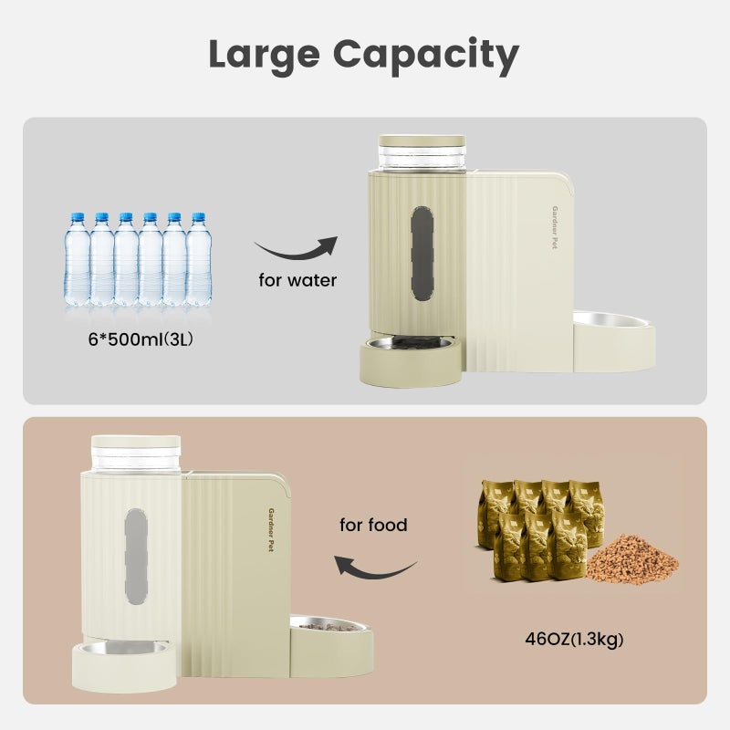Gardner Pet Gravity Automatic 2-in-1 Pet Feeder, 0.8 Gallons*2 Cat Feeder and Water Dispenser Set, 100% BPA-Free Feeder and Stainless Steel Water Dispenser for Dogs, Cats, Rabbits, Puppies (Beige) - Image 3