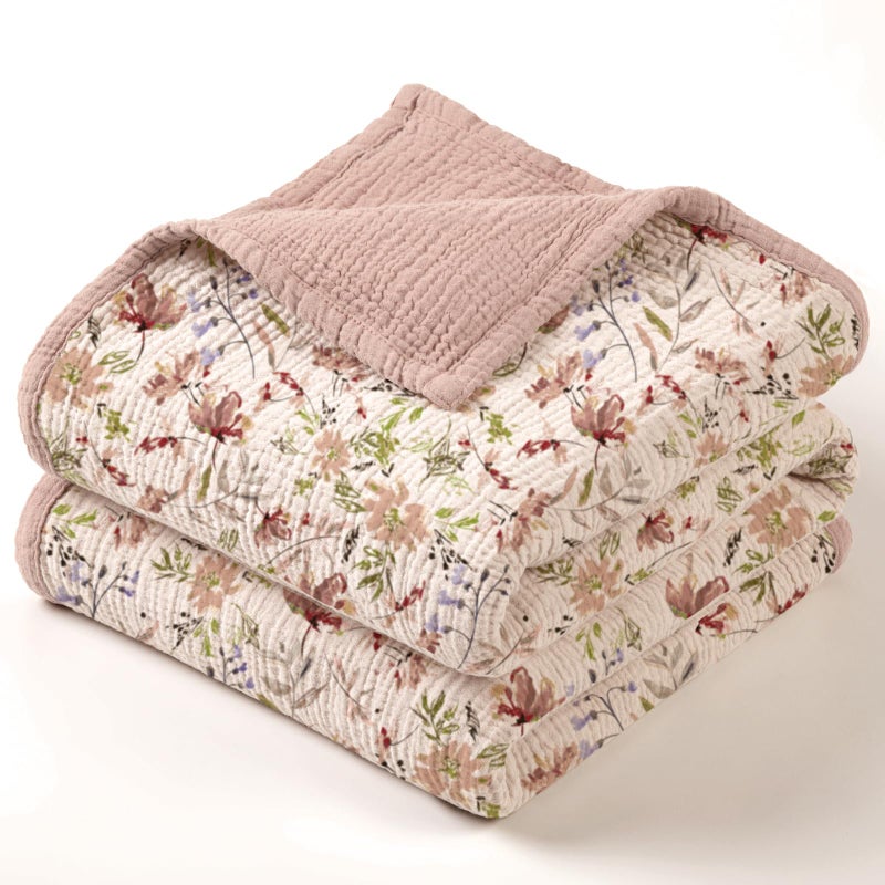 Lulu moon lulumoon Muslin Baby Blanket for Girl: Floral Cotton Toddler Blanket - Soft Lightweight for Nursery & Daycare 47"Ã— 47"(Pink Flower) - Image 1