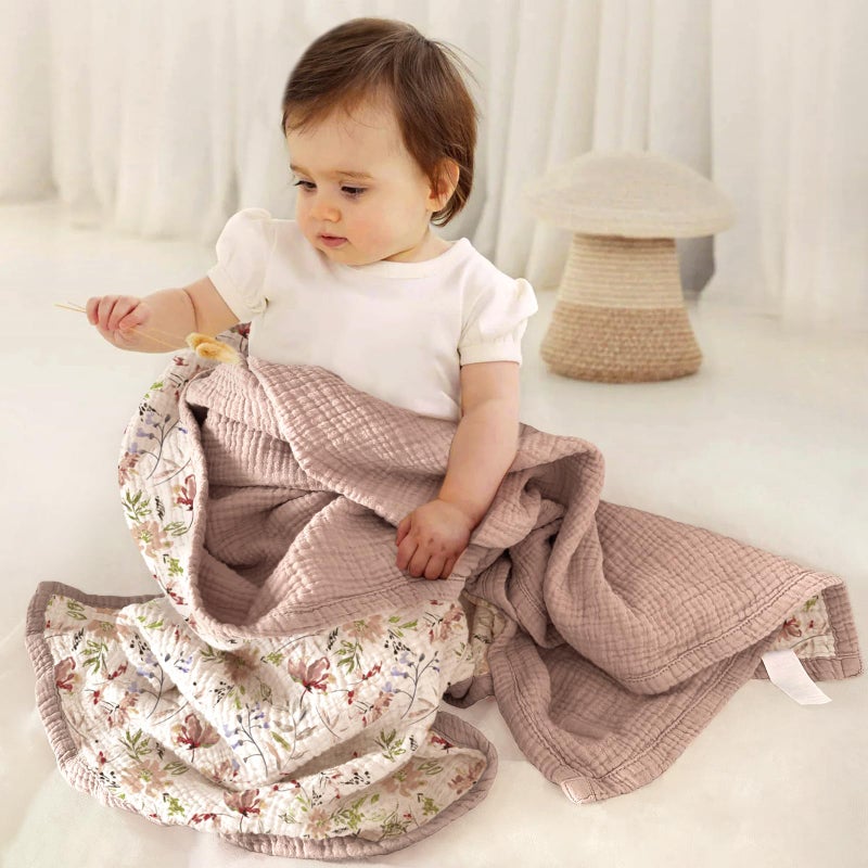 Lulu moon lulumoon Muslin Baby Blanket for Girl: Floral Cotton Toddler Blanket - Soft Lightweight for Nursery & Daycare 47"Ã— 47"(Pink Flower) - Image 2