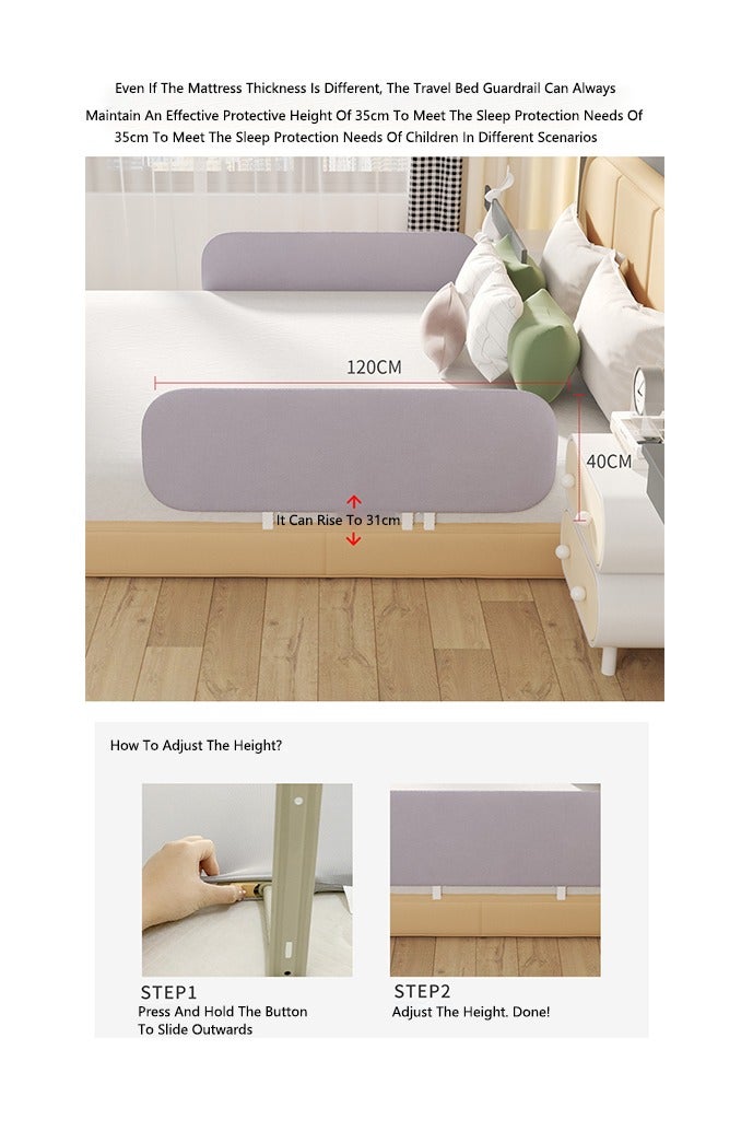 صحراء الواحة سياج أمان قابل للطي للأطفال، حاجز حماية لسرير الطفل، حاجز حماية مضاد للتصادم، حاجز قابل للتعديل بجانب السرير (قطعة واحدة) - Image 4