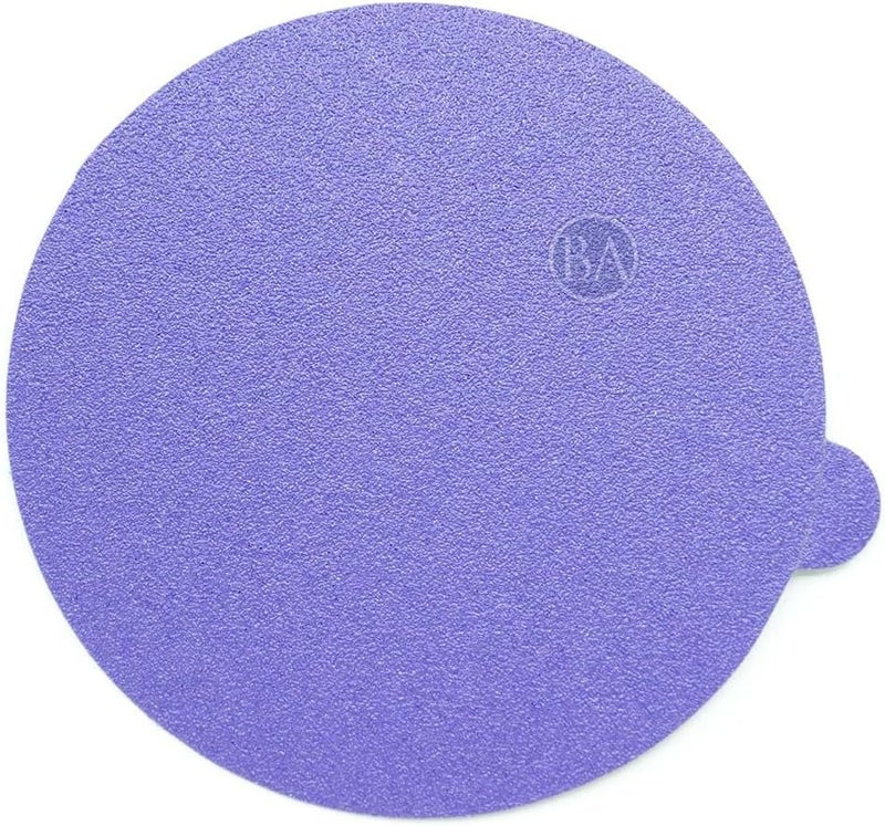 Benchmark Abrasives 5" Premium Ceramic Purple No Hole PSA Discs with Tab, Self Adhesive Random Orbital Sander Discs for Sanding Polishing on Metal Wood Fiberglass (50 Pack) - 120 Grit - Image 1