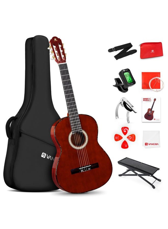 Vangoa Beginner Classical Guitar, 6 String, Rosewood, Red, Right Handed, Full Size - Image 1