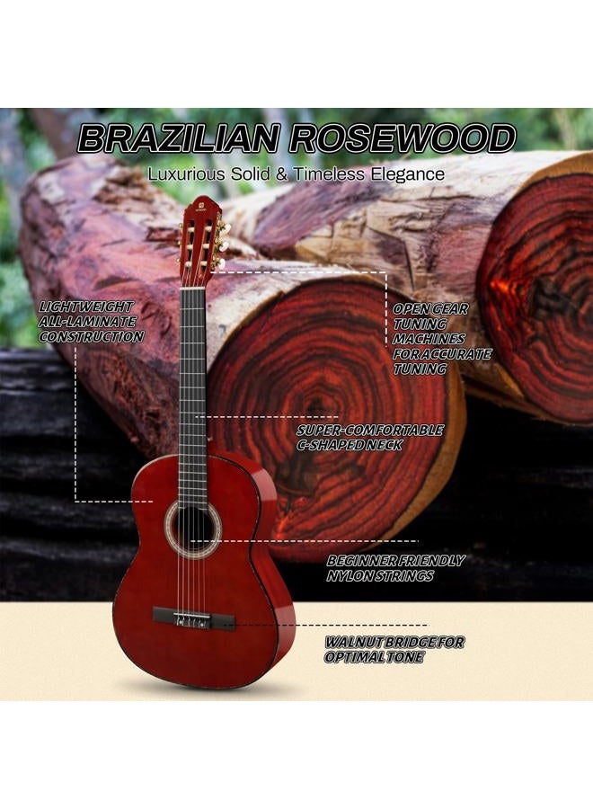 Vangoa Beginner Classical Guitar, 6 String, Rosewood, Red, Right Handed, Full Size - Image 5