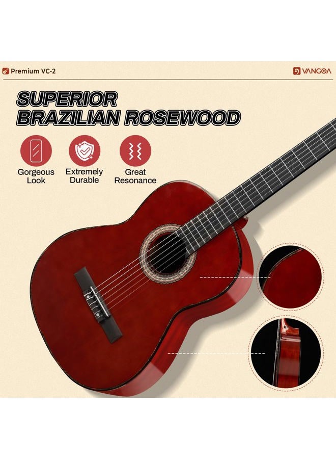 Vangoa Beginner Classical Guitar, 6 String, Rosewood, Red, Right Handed, Full Size - Image 2