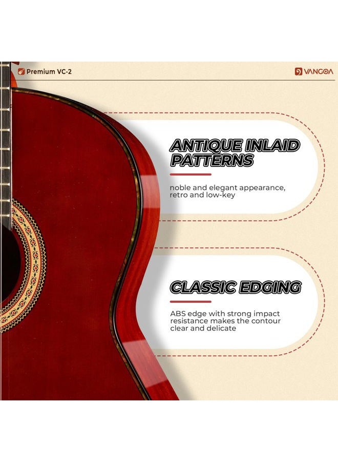 Vangoa Beginner Classical Guitar, 6 String, Rosewood, Red, Right Handed, Full Size - Image 3