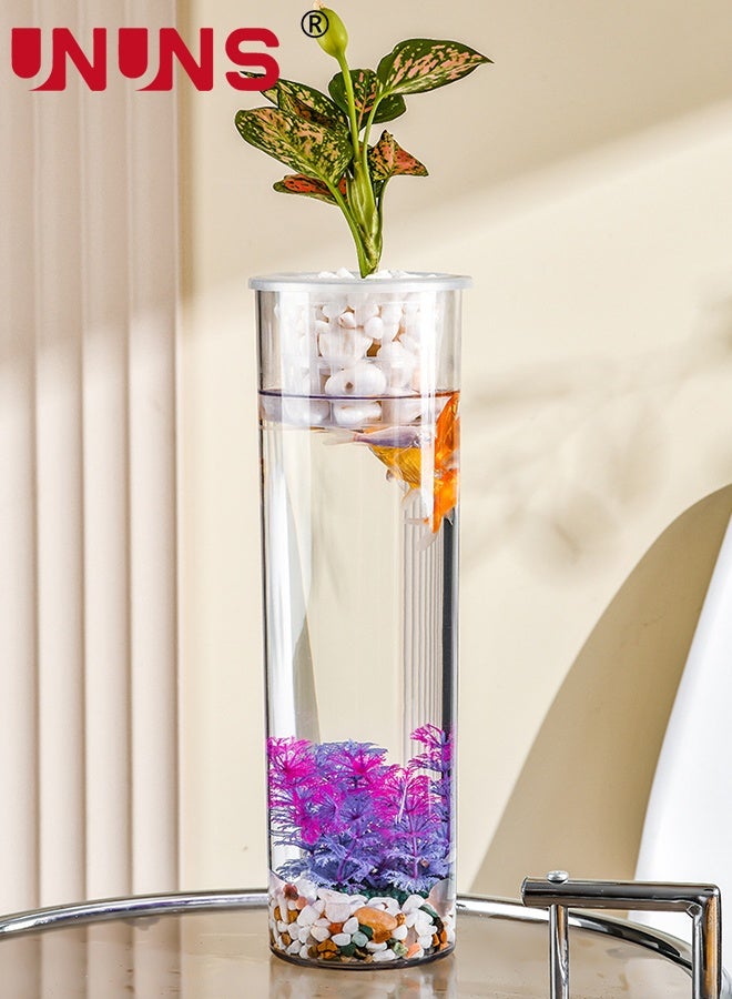UNUNS FishTank,2pcs Acrylic Fish Tank with Hydroponic Planter Basket,Desktop Ecological Tank,Straight Fish Tank for Office and Home Desk Decoration Display,10x30cm - Image 3