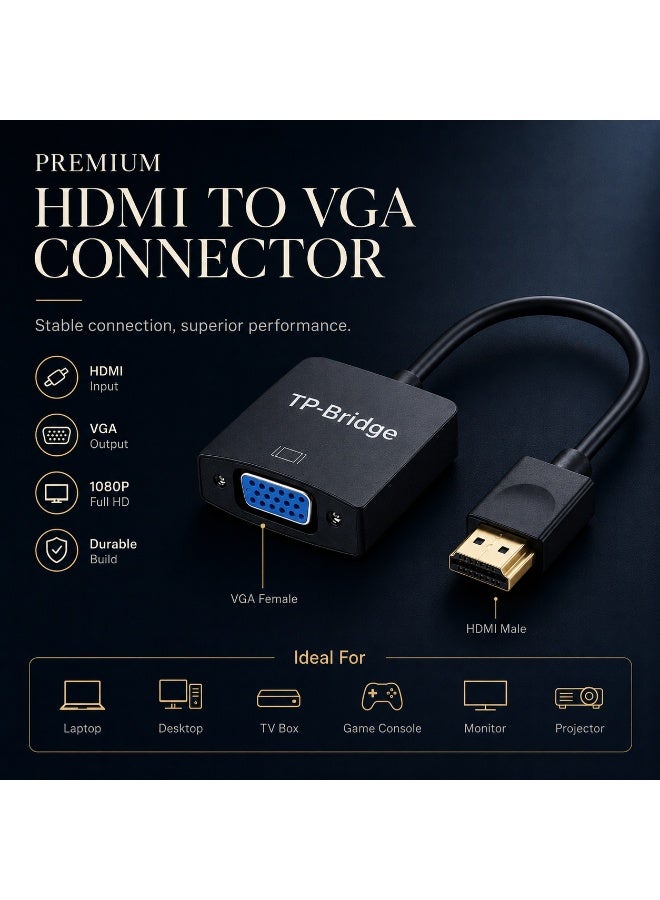 تي بي بردج كابل محول الفيديو TP-Bridge من HDMI إلى VGA، محول مطلي بالذهب (من ذكر إلى أنثى) لأجهزة الكمبيوتر واللابتوب وأجهزة التلفزيون عالية الدقة (HDTV) وأجهزة العرض الضوئي (البروجيكتور). - Image 4