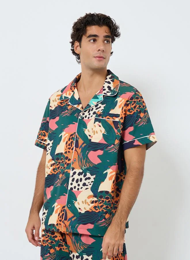 Styli Men Abstract Print Relaxed Fit Shirt and Pyjama Set