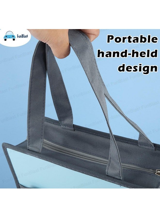 FunBlast Hand Bag for Women, Girls and Children, Multi-Purpose Waterproof Portable Carrying Bag, Tote Bag, File Bag, Lunch Bag, office Bag, Double Layer Zipper Bag - Blue - Image 5