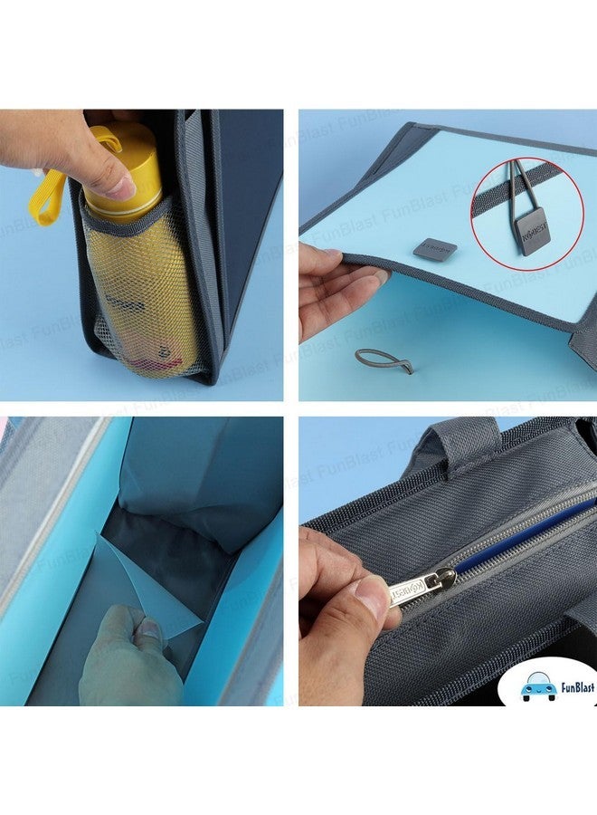 FunBlast Hand Bag for Women, Girls and Children, Multi-Purpose Waterproof Portable Carrying Bag, Tote Bag, File Bag, Lunch Bag, office Bag, Double Layer Zipper Bag - Blue - Image 4