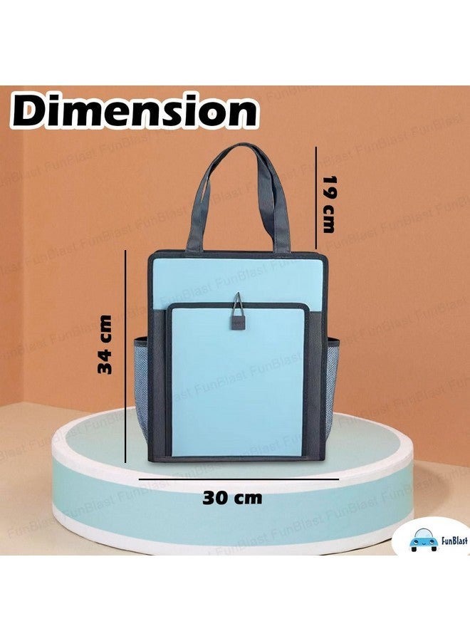 FunBlast Hand Bag for Women, Girls and Children, Multi-Purpose Waterproof Portable Carrying Bag, Tote Bag, File Bag, Lunch Bag, office Bag, Double Layer Zipper Bag - Blue - Image 3