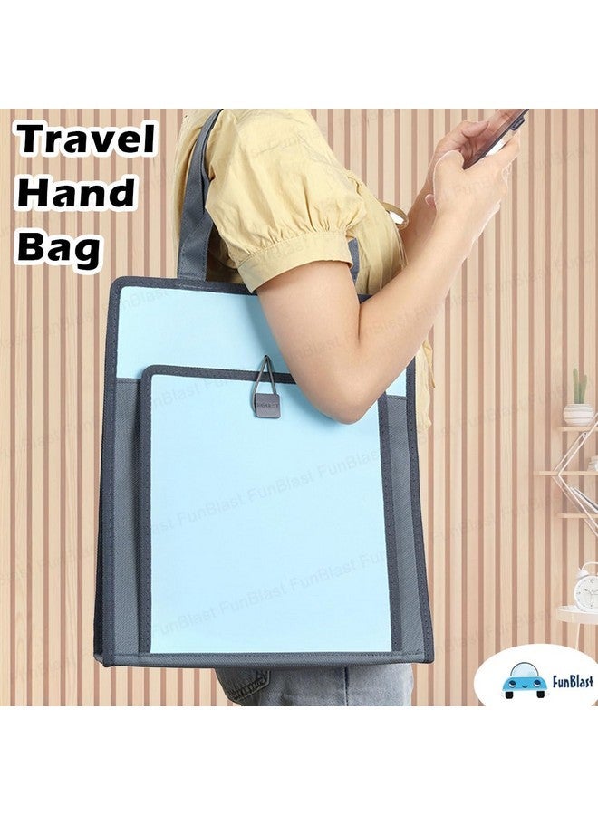 FunBlast Hand Bag for Women, Girls and Children, Multi-Purpose Waterproof Portable Carrying Bag, Tote Bag, File Bag, Lunch Bag, office Bag, Double Layer Zipper Bag - Blue - Image 2