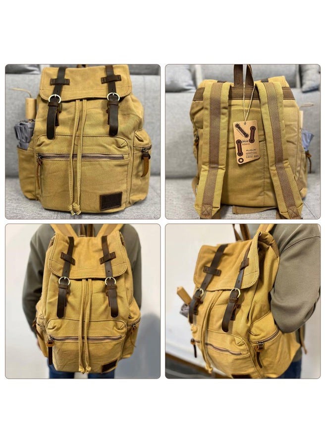 AUGUR Canvas Backpack Vintage Leather Large Laptop Rucksack Bookbag Satchel Hiking Bag, Khaki, Medium, Rucksack Backpacks - Image 5