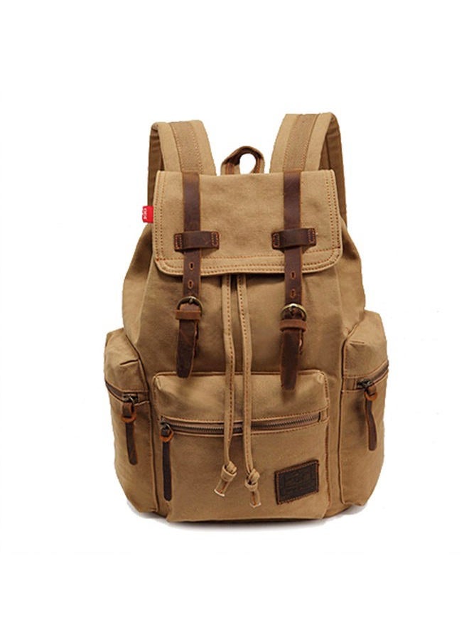 AUGUR Canvas Backpack Vintage Leather Large Laptop Rucksack Bookbag Satchel Hiking Bag, Khaki, Medium, Rucksack Backpacks - Image 1