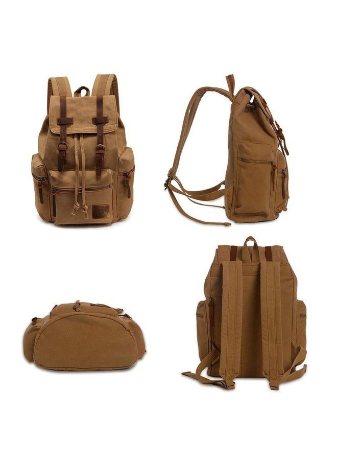 AUGUR Canvas Backpack Vintage Leather Large Laptop Rucksack Bookbag Satchel Hiking Bag, Khaki, Medium, Rucksack Backpacks - Image 4