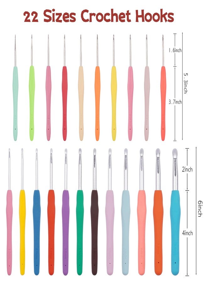 BsHooker Bs 22 Sizes Crochet Hooks Set with Storage Case,0.5mm-10mm Crochet Hooks with Ergonomic Soft Handle for Arthritic Hands,Crochet Kit for Beginners,Red - Image 3