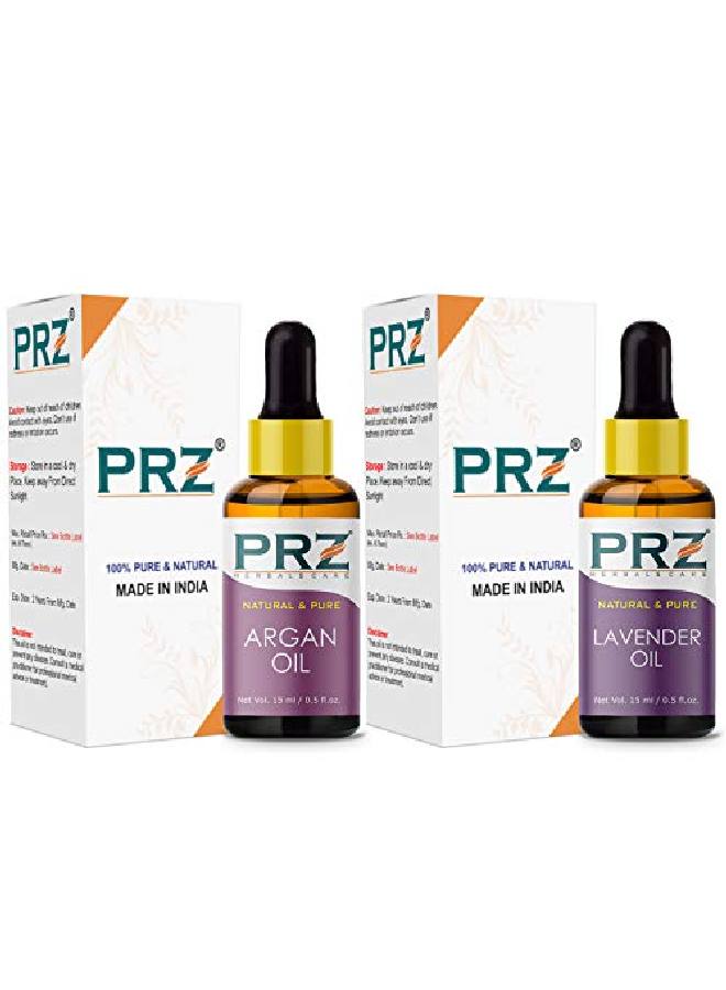 PRZ Combo of Cold Pressed Moroccan Argan Oil & Lavender Essential Oil 100% Pure l & Therapeutic Grade Oil for Aromatherapy Body Massage Skin Care & Hair Growth (15ML Each) - Image 3