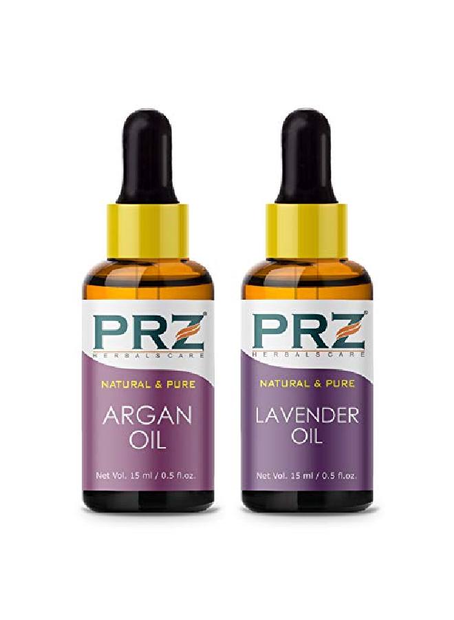 PRZ Combo of Cold Pressed Moroccan Argan Oil & Lavender Essential Oil 100% Pure l & Therapeutic Grade Oil for Aromatherapy Body Massage Skin Care & Hair Growth (15ML Each) - Image 2