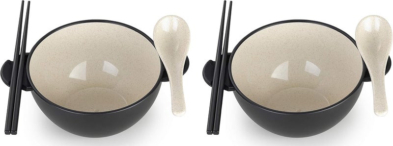 Ozeri Earth Ramen Bowl Set Made from PlantDerived and Other Natural Materials993 ml One Size Black with Beige 6Piece - Image 2