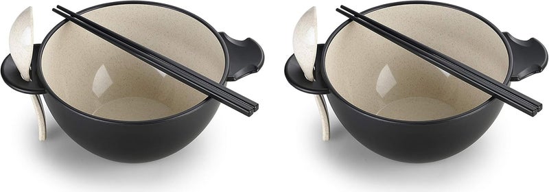 Ozeri Earth Ramen Bowl Set Made from PlantDerived and Other Natural Materials993 ml One Size Black with Beige 6Piece - Image 3