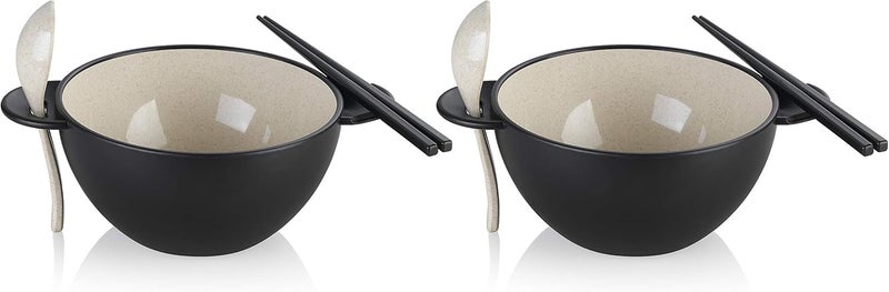 Ozeri Earth Ramen Bowl Set Made from PlantDerived and Other Natural Materials993 ml One Size Black with Beige 6Piece - Image 1