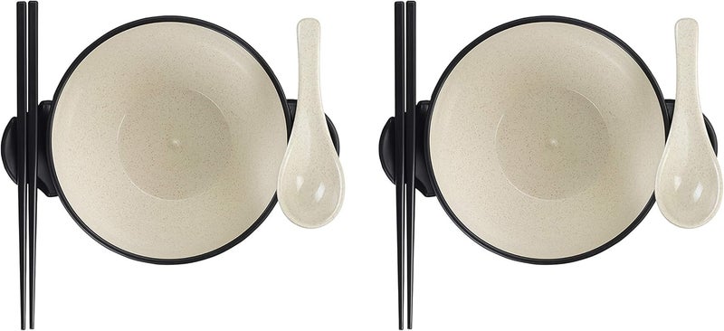 Ozeri Earth Ramen Bowl Set Made from PlantDerived and Other Natural Materials993 ml One Size Black with Beige 6Piece - Image 4