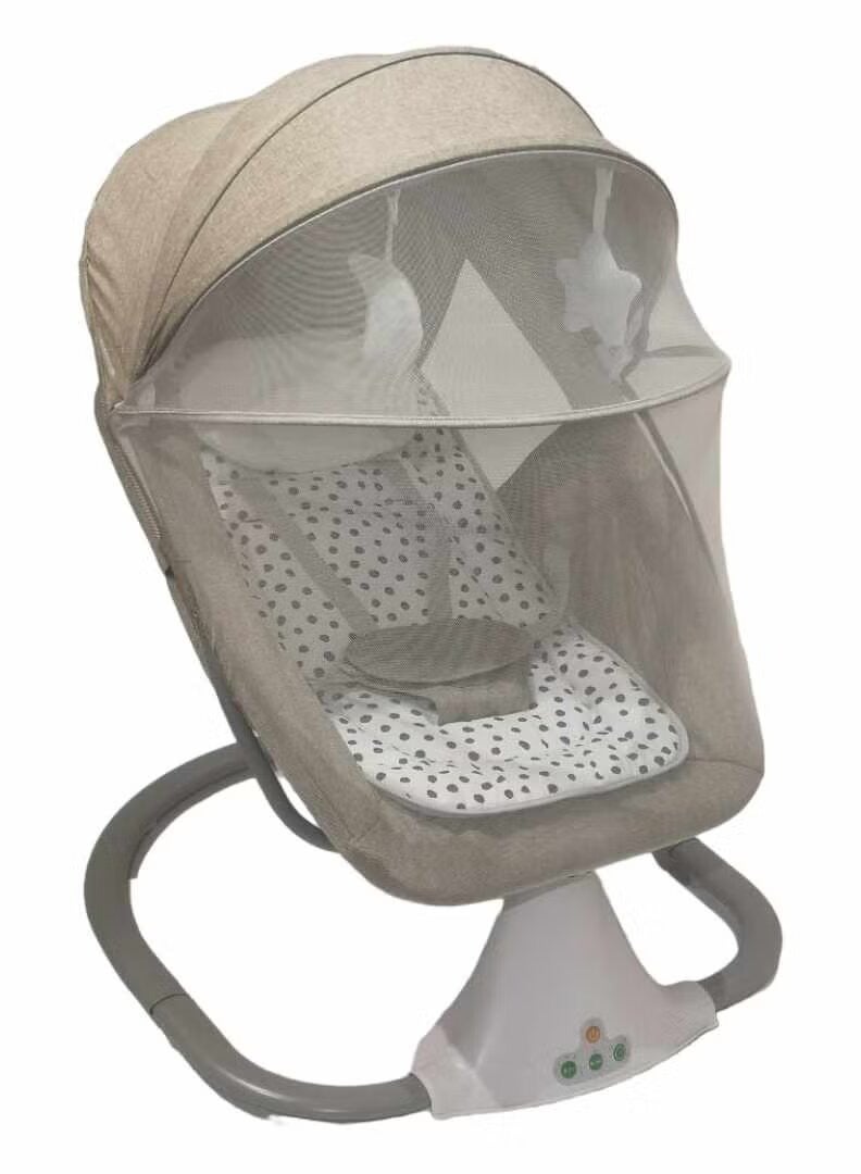 Everything For Kids Electric Smart Swing Rocker for Baby Automatic Rocking Bed with Mosquito Net and with Inbuilt Bluetooth Music & Remote Control Color Khaki - Image 1
