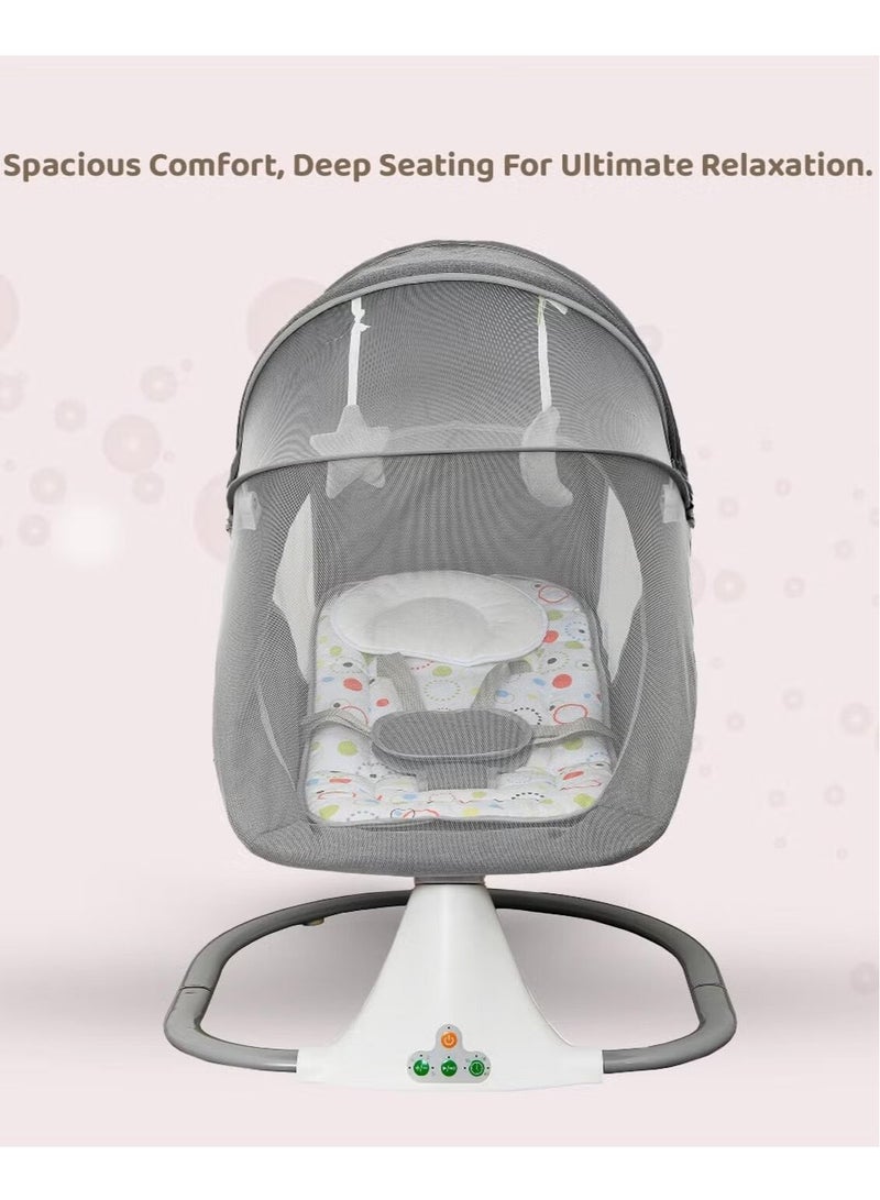 Everything For Kids Electric Smart Swing Rocker for Baby Automatic Rocking Bed with Mosquito Net and with Inbuilt Bluetooth Music & Remote Control Color Khaki - Image 4