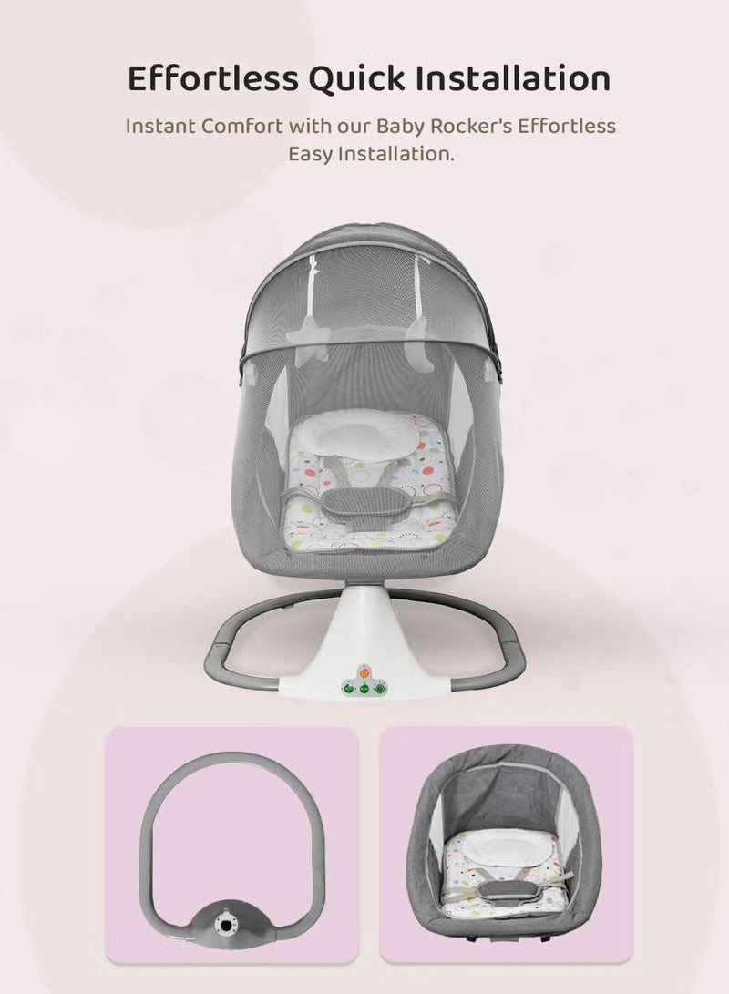 Everything For Kids Electric Smart Swing Rocker for Baby Automatic Rocking Bed with Mosquito Net and with Inbuilt Bluetooth Music & Remote Control Color Khaki - Image 3