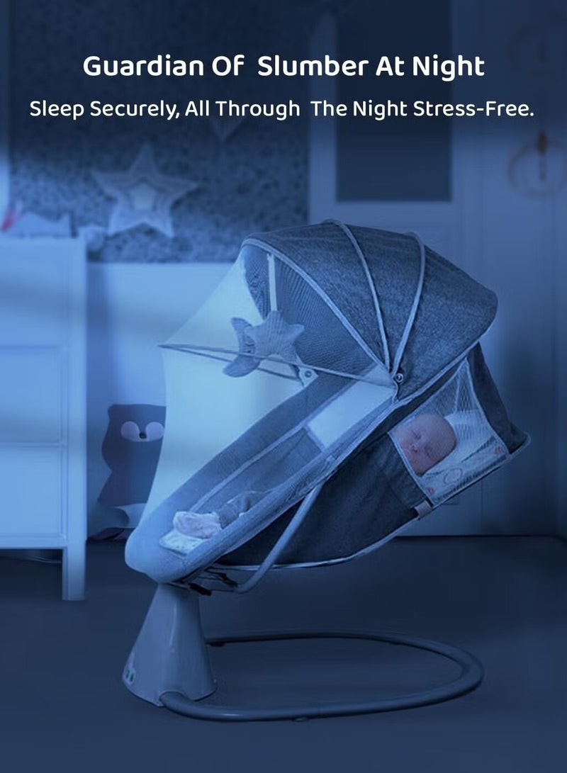 Everything For Kids Electric Smart Swing Rocker for Baby Automatic Rocking Bed with Mosquito Net and with Inbuilt Bluetooth Music & Remote Control Color Khaki - Image 2