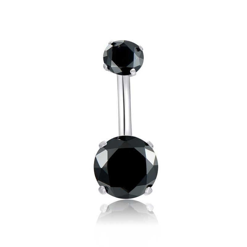 HQLA 14G Belly Button Rings Surgical Stainless Steel Round Cubic Zirconia Navel Barbell Stud Body Piercing (Black)