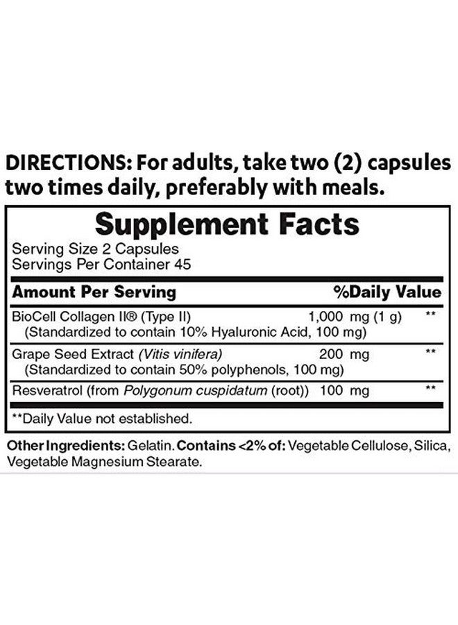 VITAMIN WORLD دعم الكولاجين مع حمض الهيالورونيك 90 كبسولة يدعم صحة البشرة دعم مضادات الأكسدة كولاجين بيولوجي من النوع الثاني ريسفيراترول مستخلص بذور العنب إطلاق سريع خالي من الغلوتين - Image 3