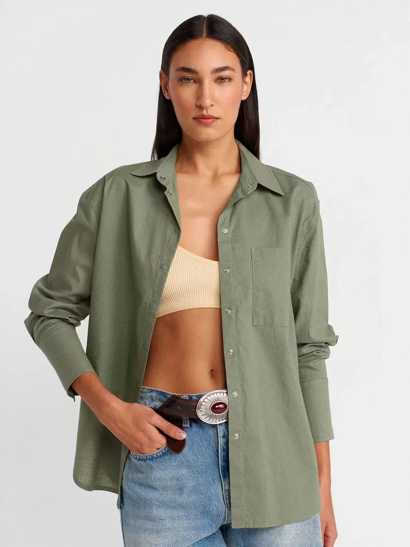 ديلفين DILVIN Oversized Cotton-Linen Shirt