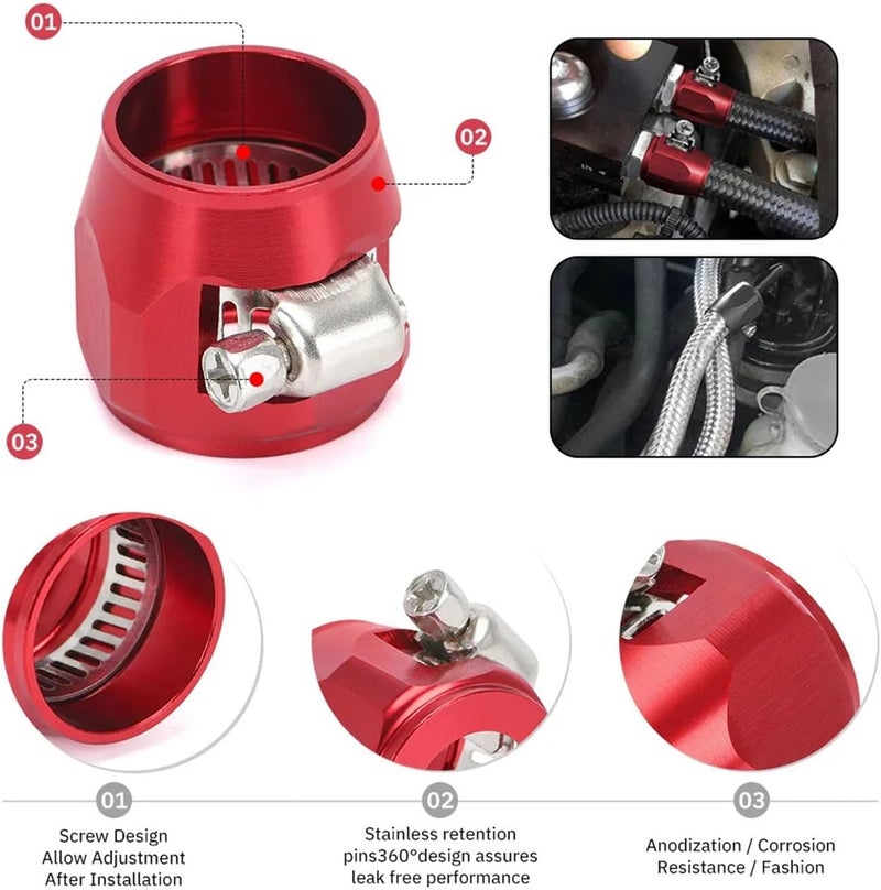 Hose Finisher Clamp 5pc AN4 AN6 AN8 AN10 AN12 Car Hose Finisher Clamp Radiator Modified Fuel Pipe Clip Buckle for Stainless Braided Hoses,Rubber Hoses End Finis(AN12 red) - Image 4