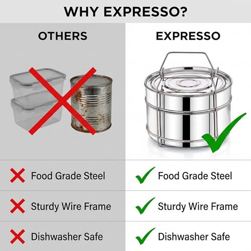 Expresso مجموعة فواصل طباخ من الفولاذ المقاوم للصدأ لإبريسو - غطاء خارجي لطباخ الضغط بريستيج | سعة 5 لتر | حاويات طهي متعددة - Image 5