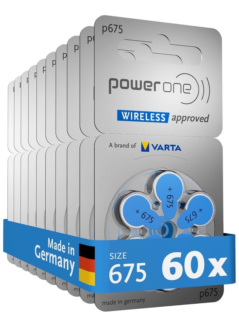 Powerone size 675 Hearing Aid Battery No Mercury made in Germany Genuine Pack 60