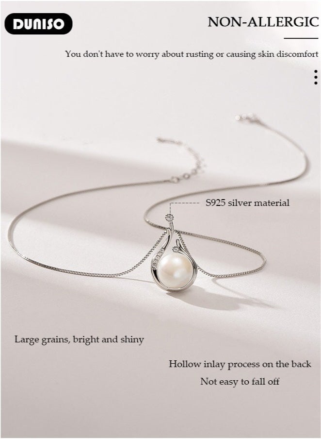 DUNISO Pearl Pendant Necklace for Women, Exquisite Freshwater Cultured Pearls, Master Level Crafts, 925 Sterling Silver, Noble Temperament, Colorfast, Fashion Jewelry, Gift for Mom, Wife and Daughter  - Image 3