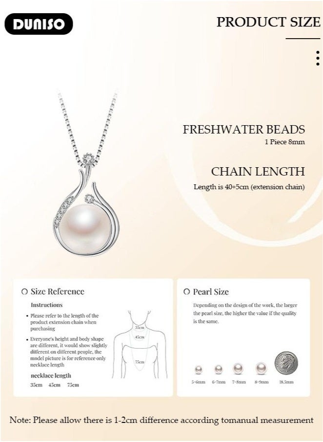DUNISO Pearl Pendant Necklace for Women, Exquisite Freshwater Cultured Pearls, Master Level Crafts, 925 Sterling Silver, Noble Temperament, Colorfast, Fashion Jewelry, Gift for Mom, Wife and Daughter  - Image 5
