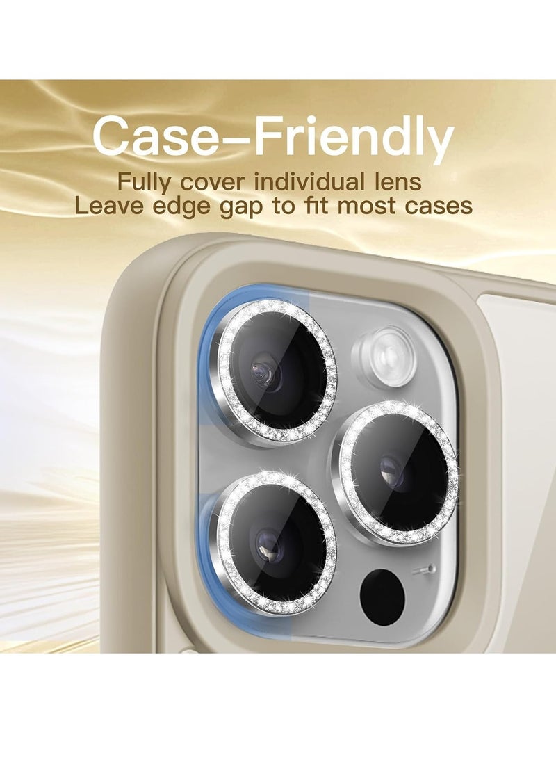 Raxoom Camera Lens Protector for iPhone 15 Pro 6.1-Inch and iPhone 15 Pro Max 6.7-Inch, Bling Glitter Individual 9H Tempered Glass Metal Ring Cover, HD Clear, 3-Pack (White Titanium) - Image 5