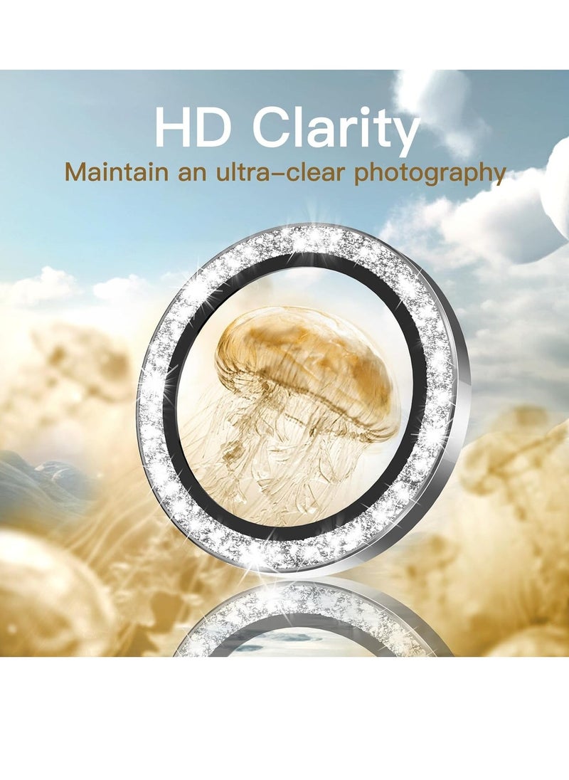 Raxoom Camera Lens Protector for iPhone 15 Pro 6.1-Inch and iPhone 15 Pro Max 6.7-Inch, Bling Glitter Individual 9H Tempered Glass Metal Ring Cover, HD Clear, 3-Pack (White Titanium) - Image 3