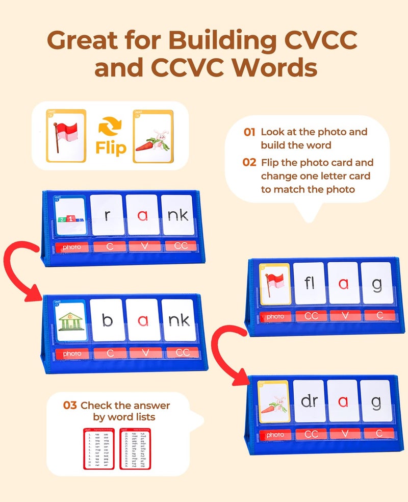Gamenote Word Building Desktop Pocket Chart - CVCC & CCVC Word Phonics Game - Image 2